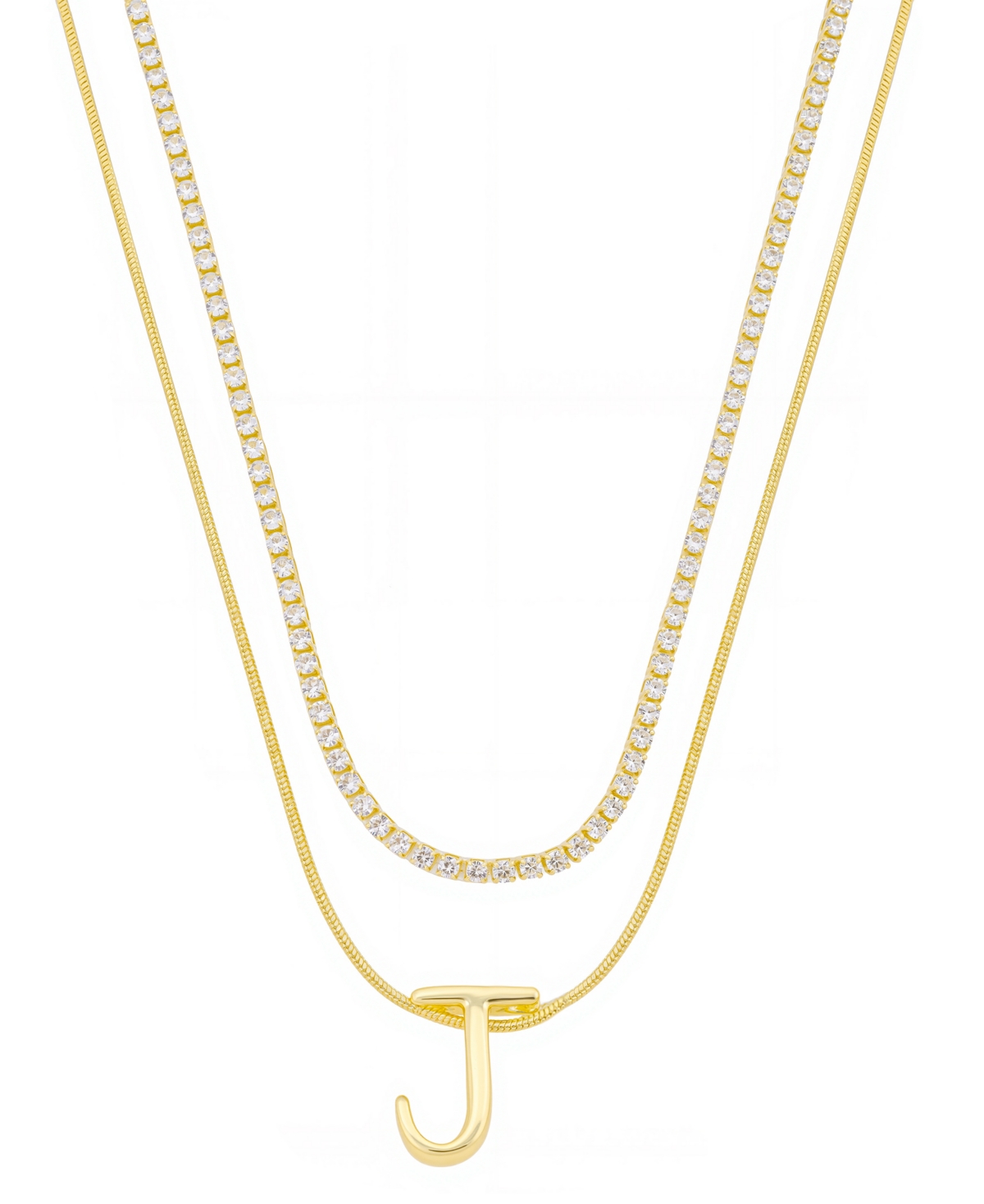 Unwritten Letter "a" Initial Snake Chain Cubic Zirconia Chain Necklace With Extender 2pcs Set In Gold