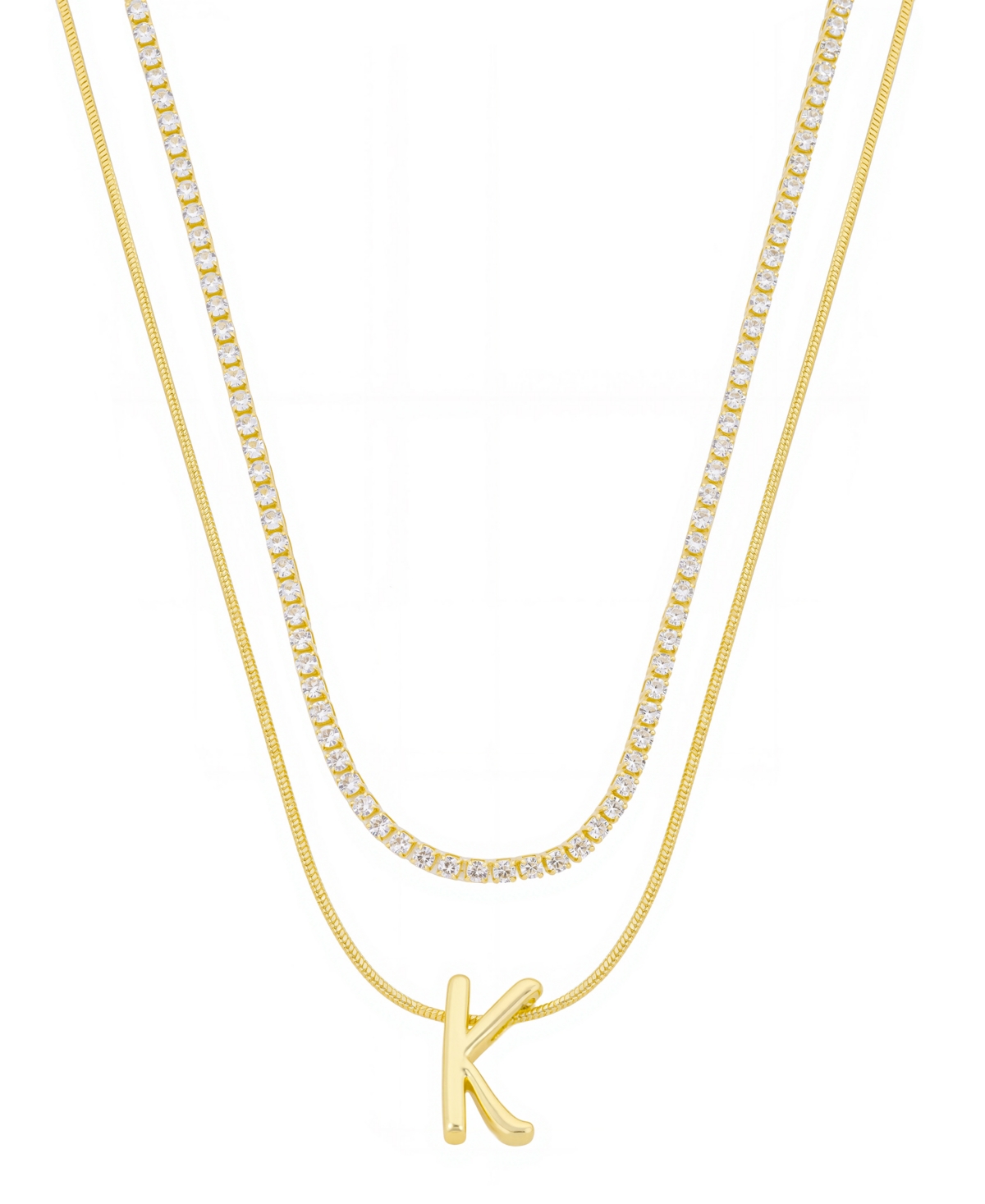 Unwritten Letter "a" Initial Snake Chain Cubic Zirconia Chain Necklace With Extender 2pcs Set In Gold