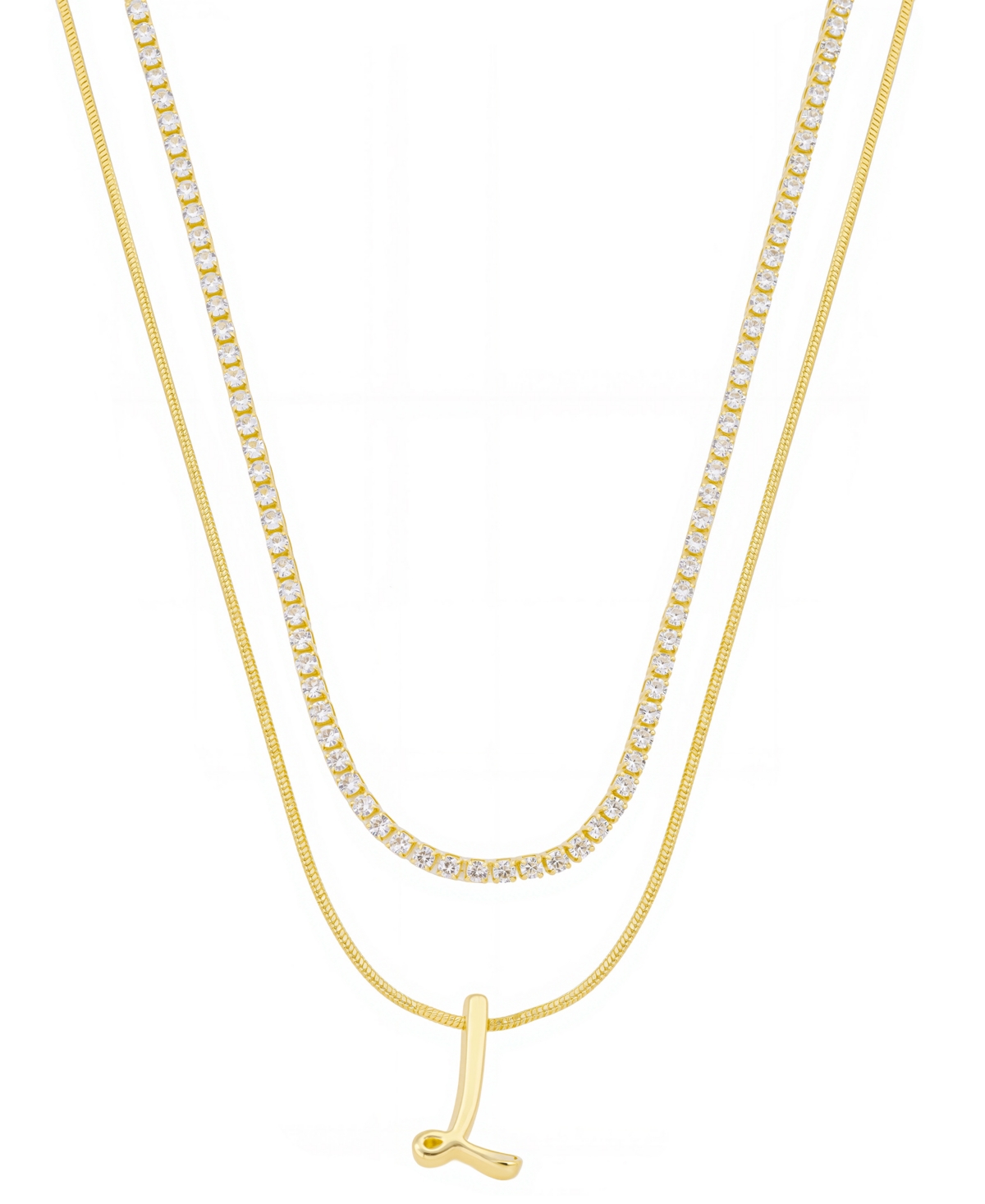 Unwritten Letter "a" Initial Snake Chain Cubic Zirconia Chain Necklace With Extender 2pcs Set In Gold