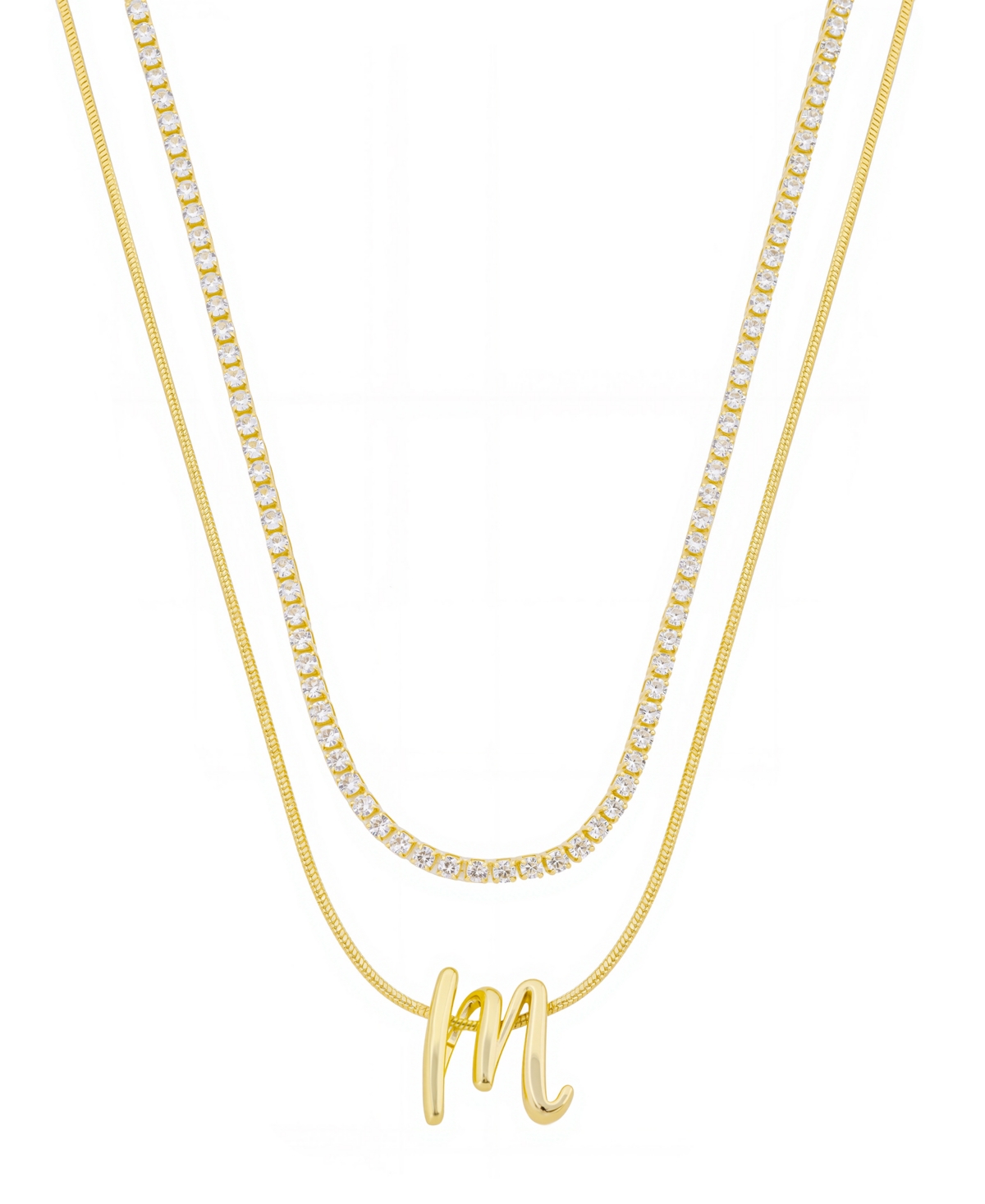 Unwritten Letter "a" Initial Snake Chain Cubic Zirconia Chain Necklace With Extender 2pcs Set In Gold