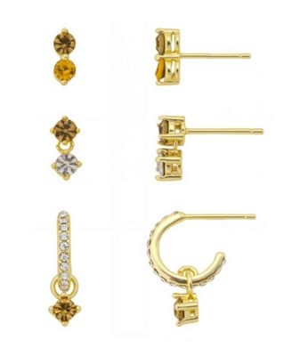 Unwritten - Yellow Topaz Crystal Post Stud 12Mm Crystal Post Hoop 3Pair Ear Set