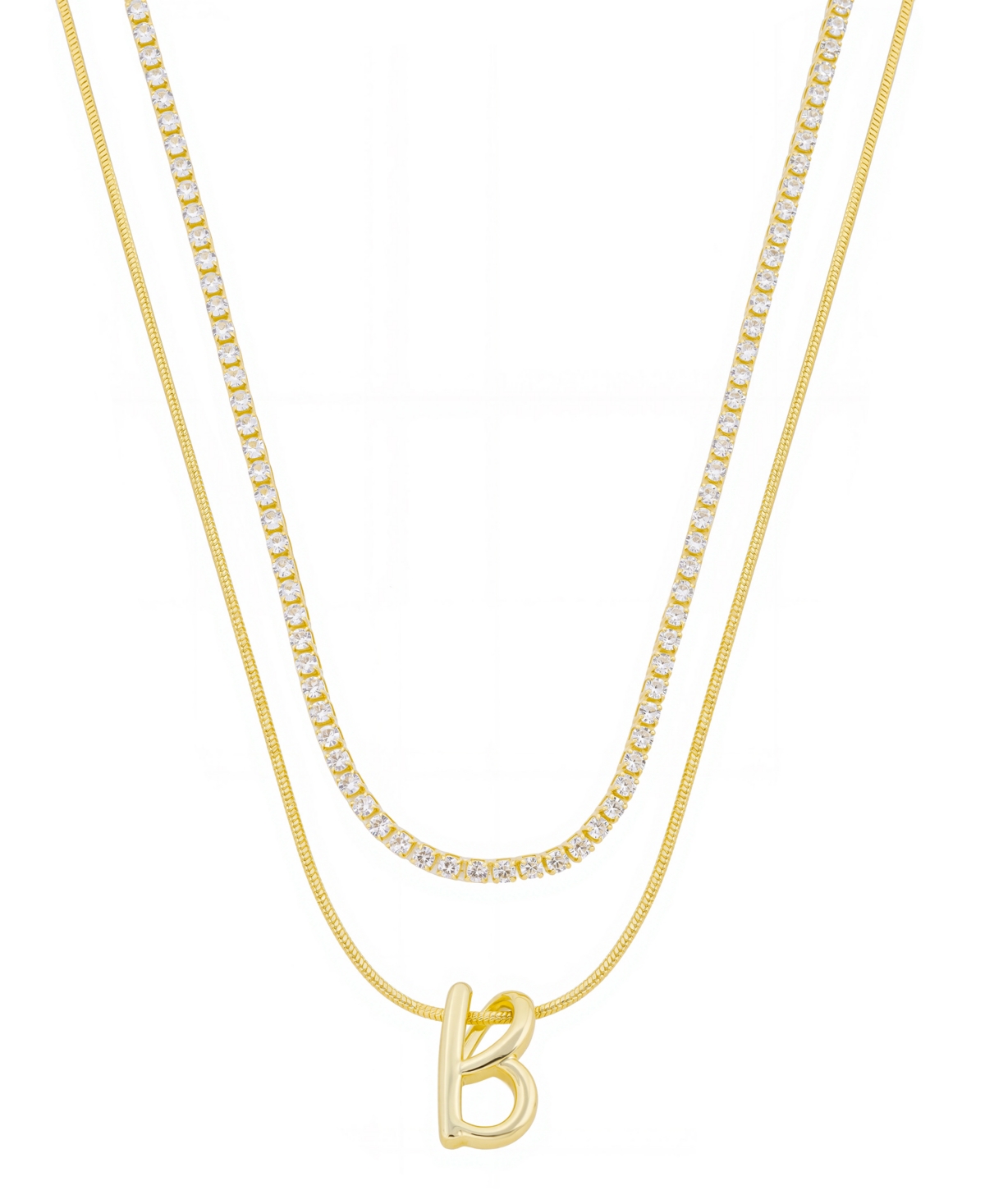Unwritten Letter "a" Initial Snake Chain Cubic Zirconia Chain Necklace With Extender 2pcs Set In Gold