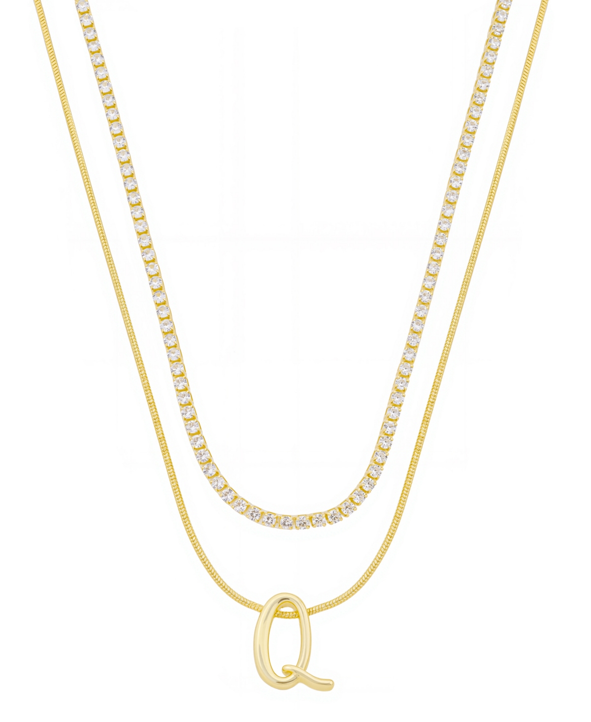 Unwritten Letter "a" Initial Snake Chain Cubic Zirconia Chain Necklace With Extender 2pcs Set In Gold