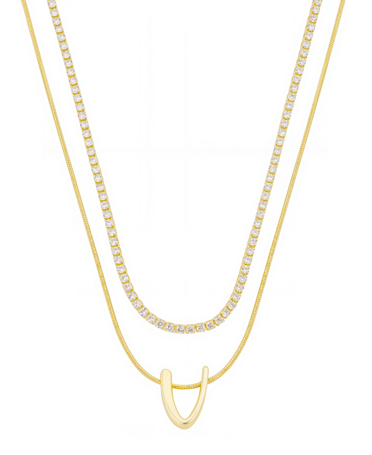 Unwritten Letter "a" Initial Snake Chain Cubic Zirconia Chain Necklace With Extender 2pcs Set In Gold