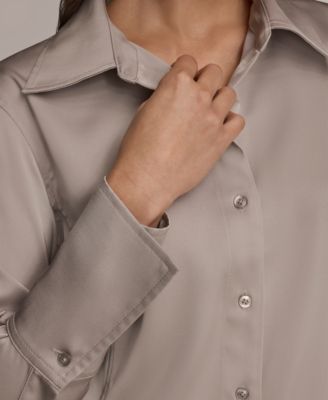 Petite Long-Sleeve Pointy Hem Blouse