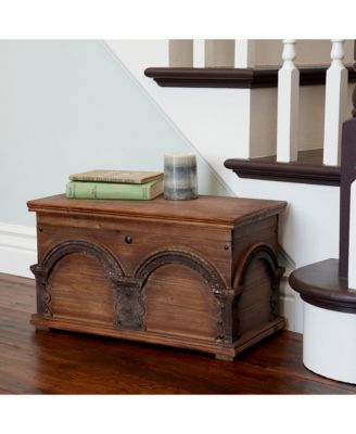 Small Wooden Arch Storage Trunk, Stained Wood with Decorative Arches, Brown