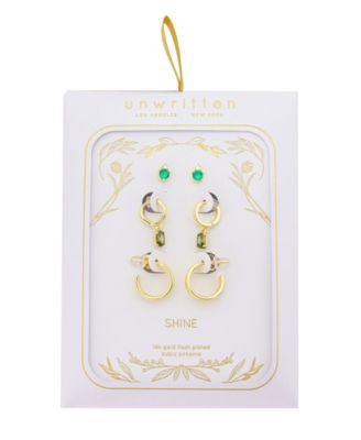 Clear With Emerald Cubic Zirconia, Peridot Cubic Zirconia Andless Hoop Plain Post Hoop 3Pair Ear Set