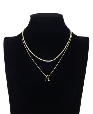 Letter "A" Initial Snake Chain Cubic Zirconia Chain Necklace With Extender 2 Piece Set