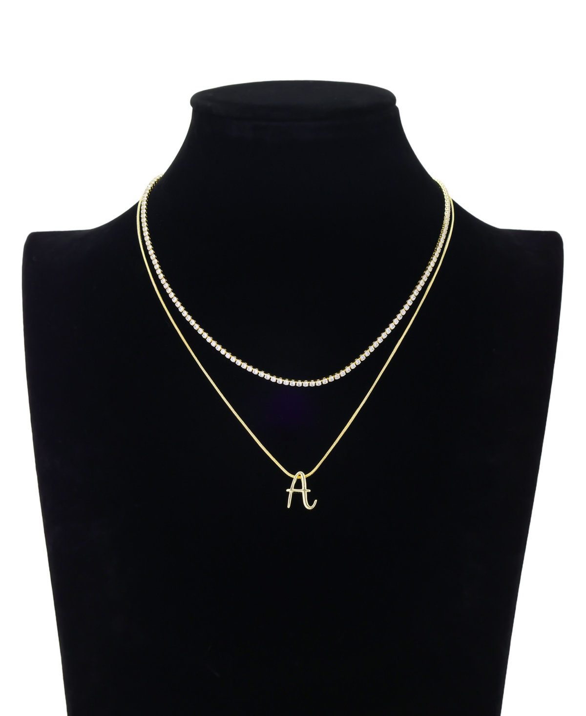 Unwritten Letter "A" Initial Snake Chain Cubic Zirconia Chain Necklace With Extender 2Pcs Set