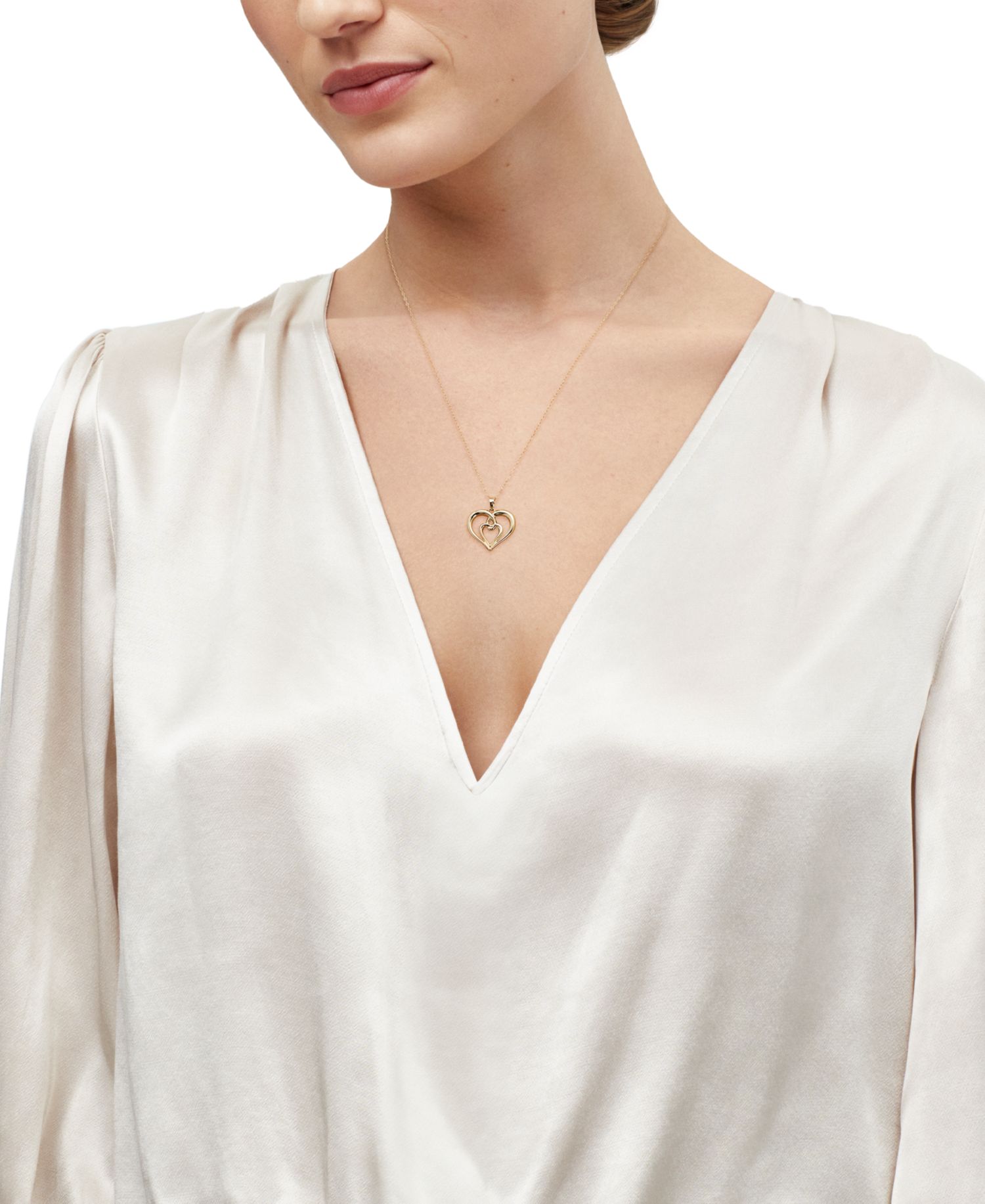 Macy's Back-to-Back Double Heart Pendant Necklace in 10k Yellow Gold