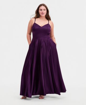 Trendy Plus Size Satin Sleeveless Front-Slit Gown