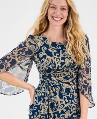Women's 3/4-Sleeve Printed Sheath Dress