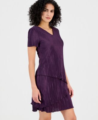 Women's V-Neck Tiered Short-Sleeve Sheath Dress