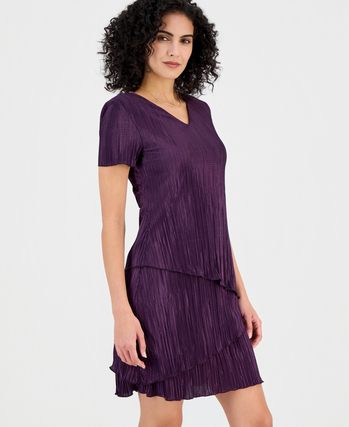 Connected Women's V-Neck Tiered Short-Sleeve Sheath Dress