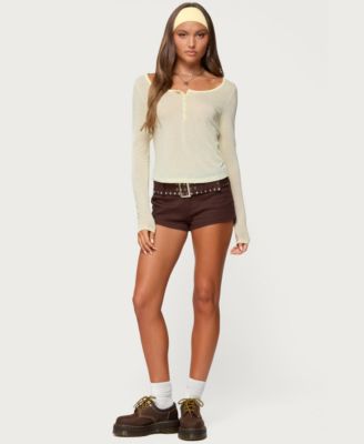 Women's Ria Sheer Long Sleeve Henley Top