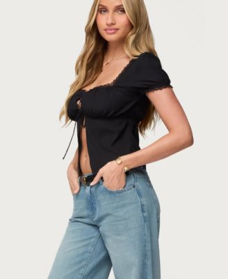 Women's Lacey Split Front Lace Up Top