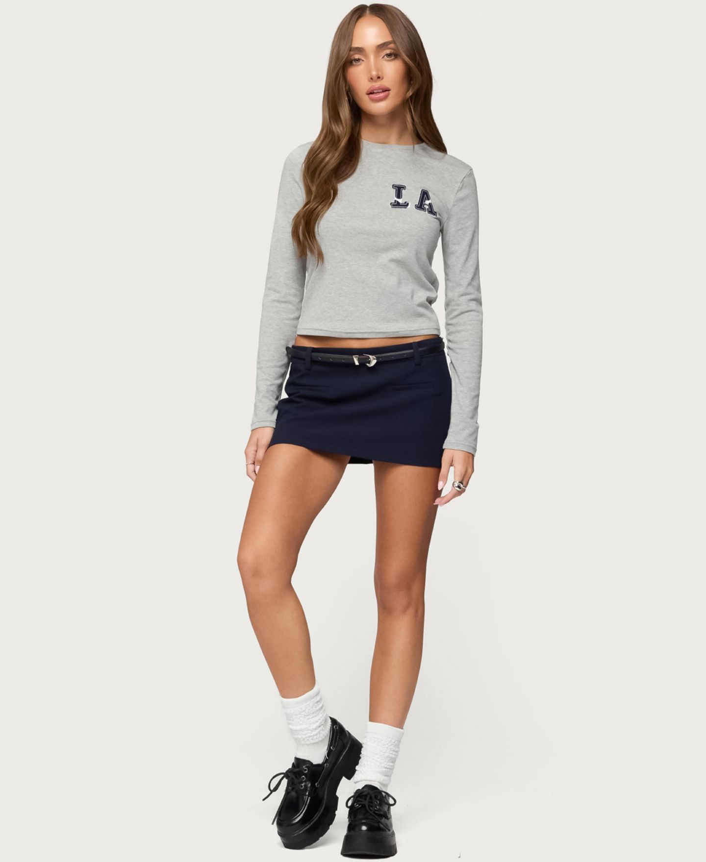 Женская футболка Edikted La Girl Long Sleeve, цвет: Серый меланжевый — фото 3