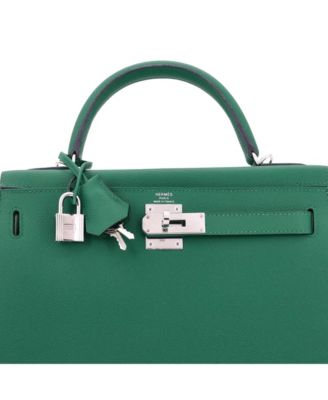 Kelly 28 Handbag Green Epsom with Palladium Hardware