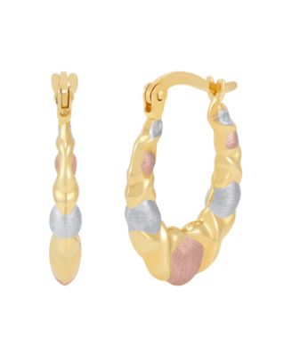 Macy's - Satin Polished Triple Tone Graduated XOXO Oval Hoop Earrings in 10K Yellow Gold, Rose Gold and Rhodium