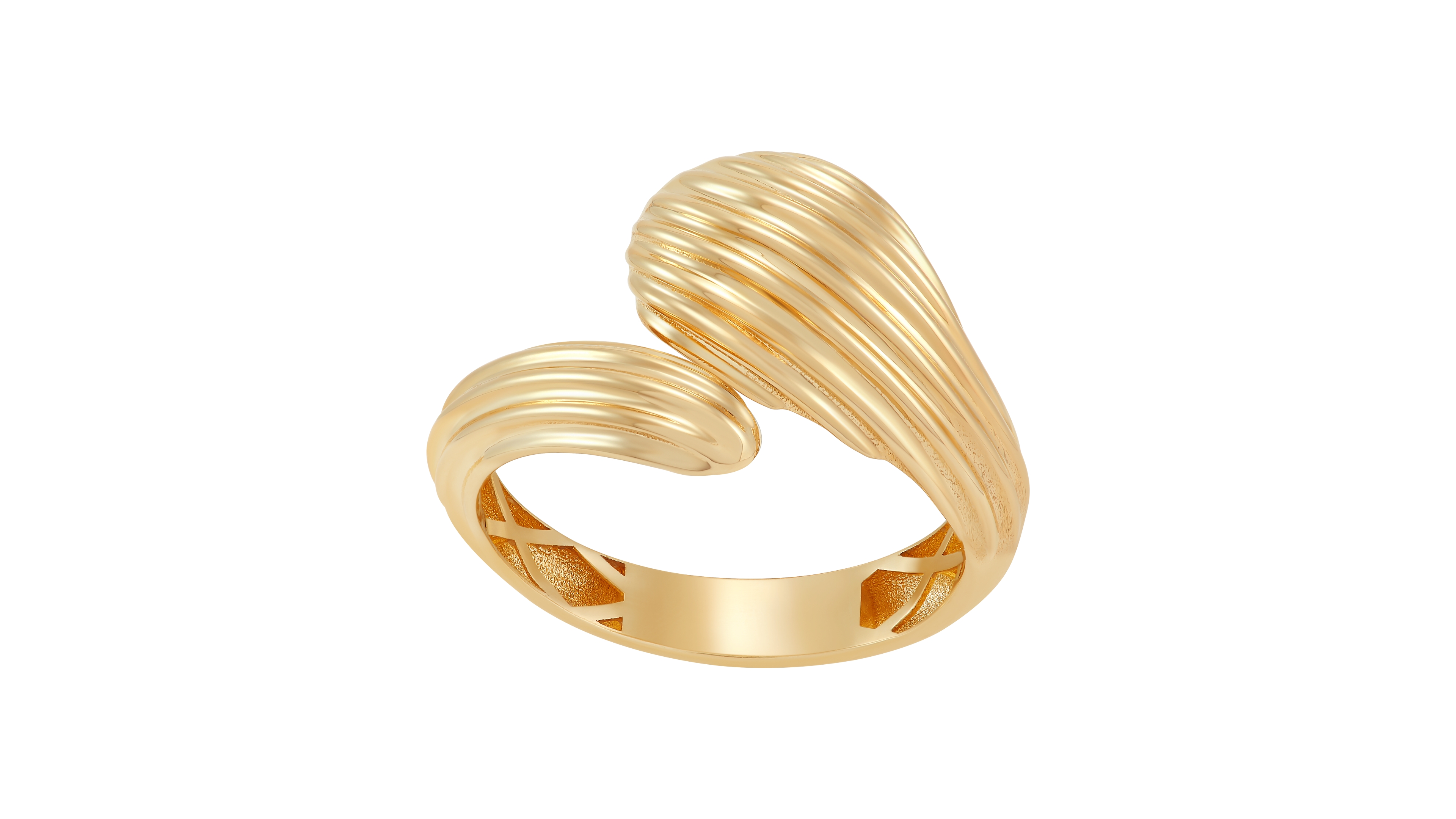 Macy's Polished Graduated Ribbed Bypass Ring in 10K Yellow Gold