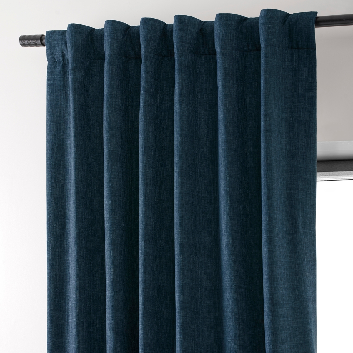 Half Price Drapes Voyager Blue Faux Linen Hotel Blackout Curtain