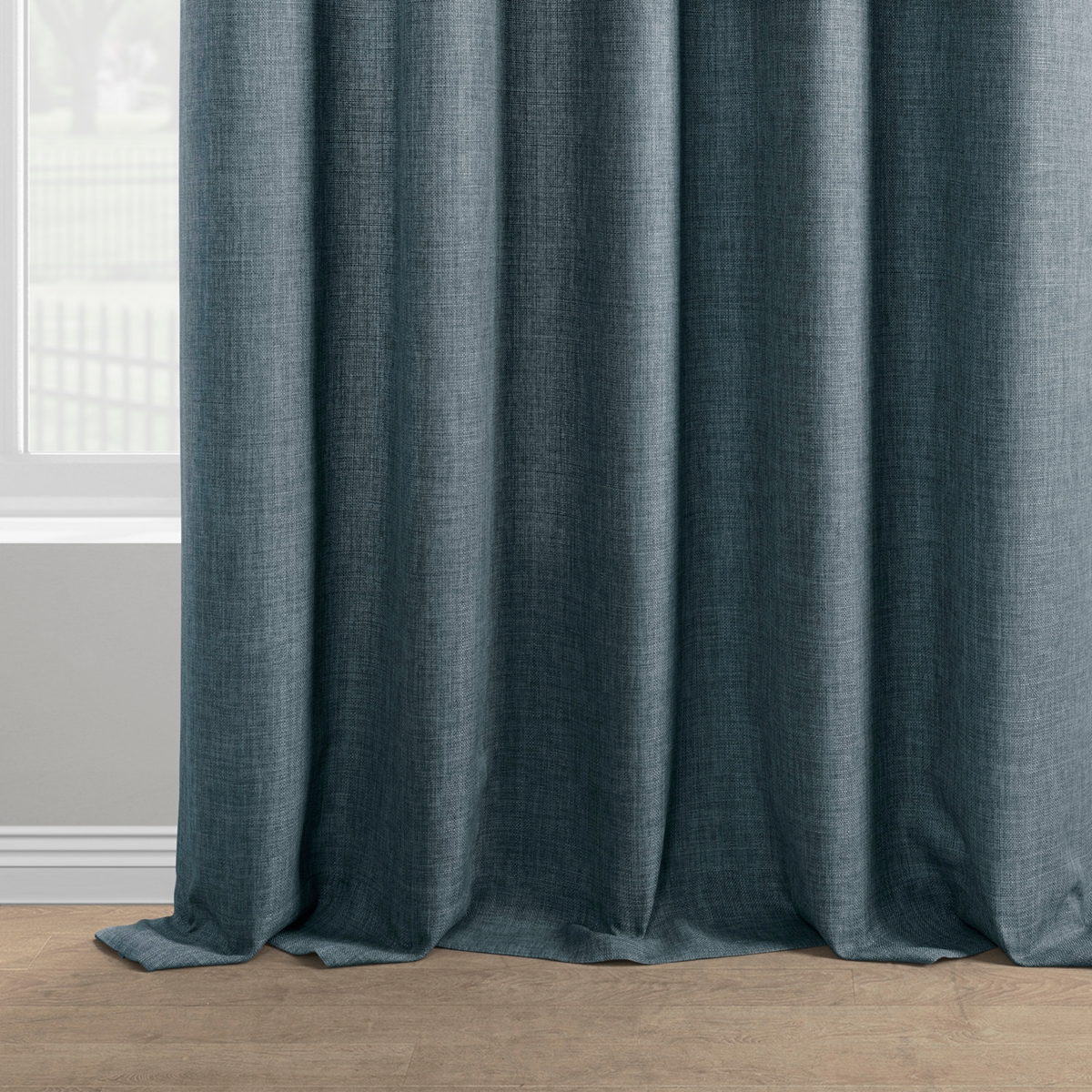 Half Price Drapes Sweden Blue Italian Faux Linen Room Darkening Curtain