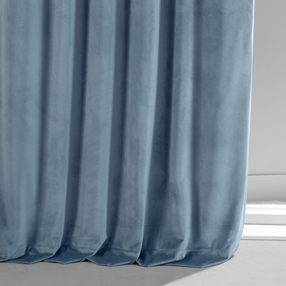 Half Price Drapes Copenhagen Blue Signature Plush Velvet Hotel Blackout Curtain