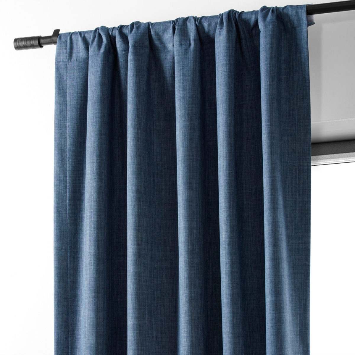 Half Price Drapes Dark Blue Performance Linen Hotel Blackout Curtain