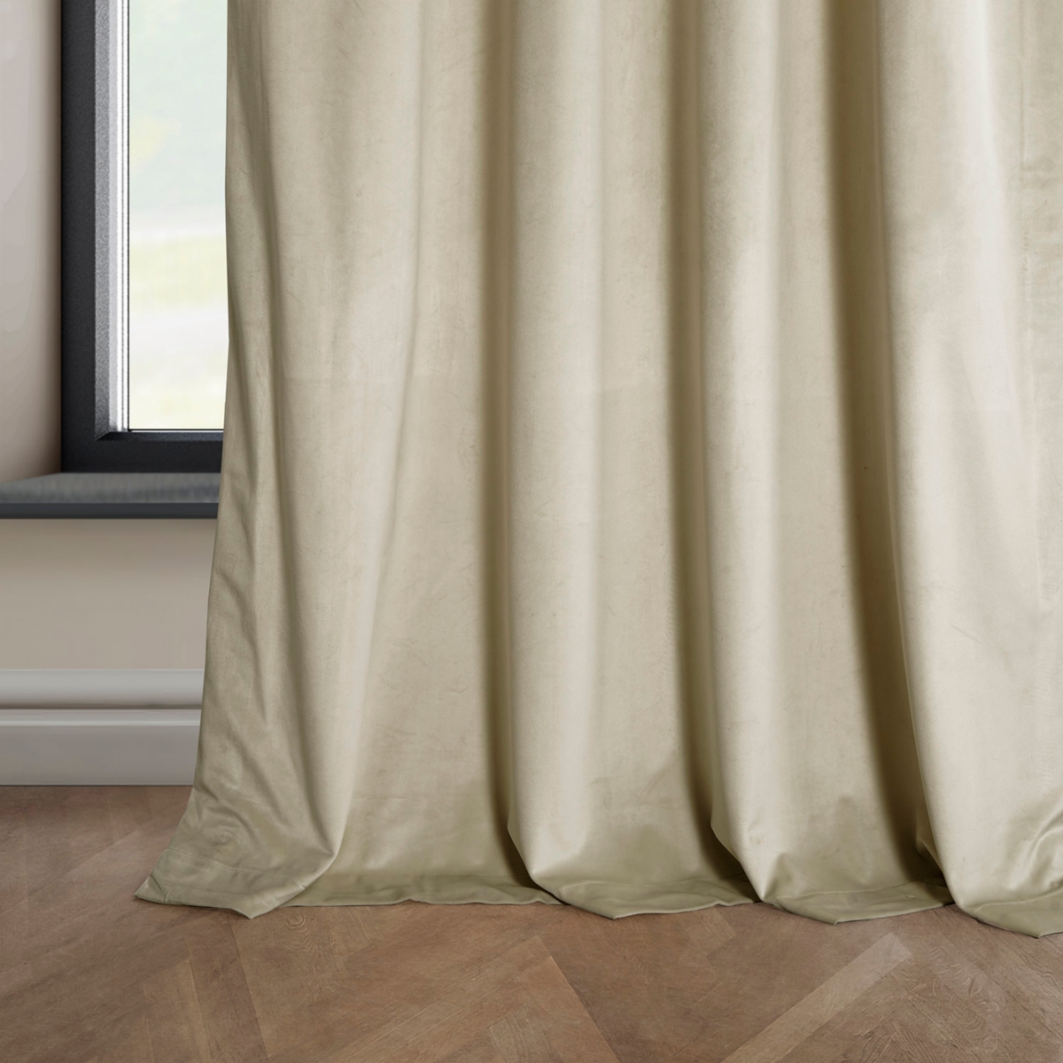 Half Price Drapes Angora Beige Signature Plush Velvet Hotel Blackout Curtain