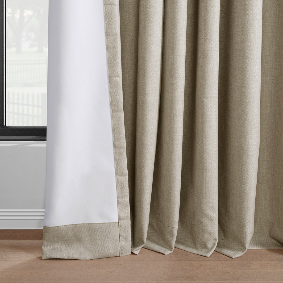 Half Price Drapes Light Beige Grommet Performance Linen Hotel Blackout Curtain