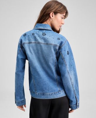 Petite Embellished Boyfriend Denim Jacket, Macy's Exclusive