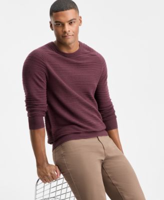 Men's Long-Sleeve Merino Exposed Raglan Textured Crewneck Sweater, Macy's Exclusive