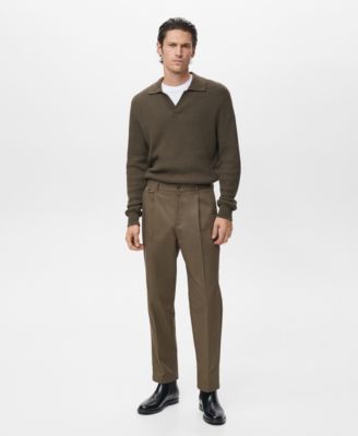 Men's Regular Fit Pleated Cotton Pants