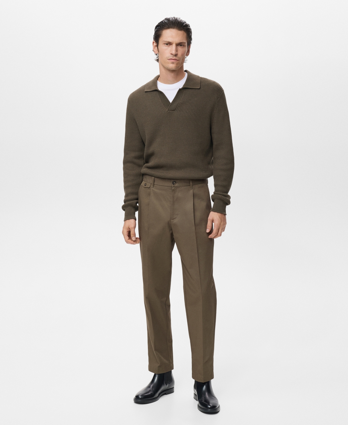 Mango Men's Regular Fit Pleated Cotton Pants
