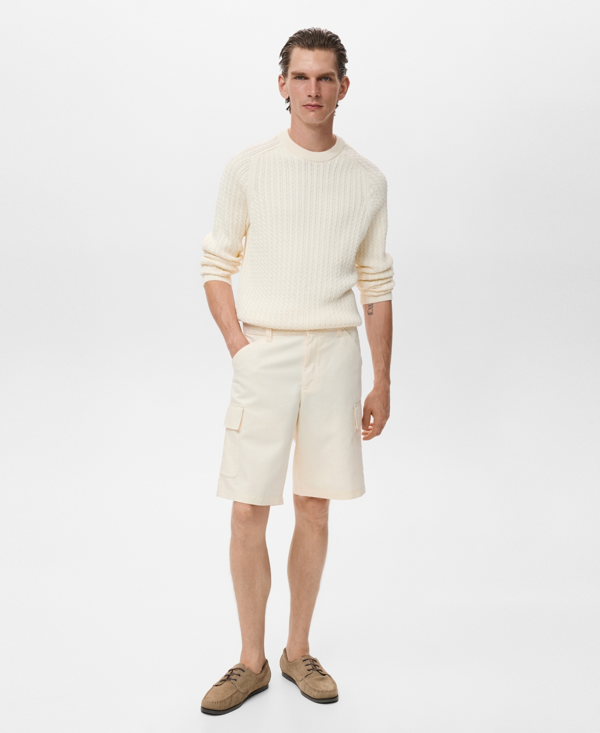 Mango Men's Cotton Lyocell Cargo 10.75" Bermuda Shorts