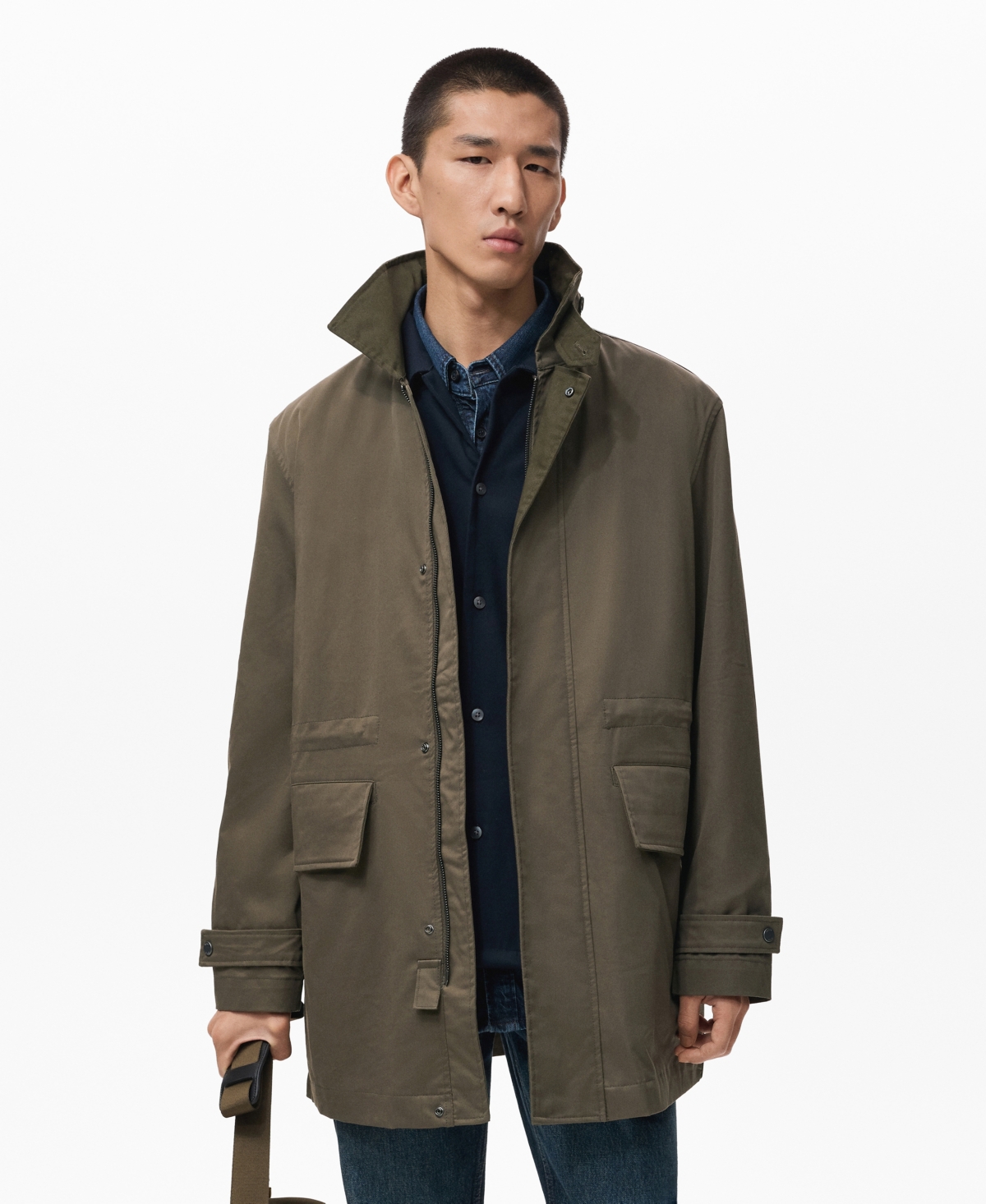 Mango Men's Pockets Water Repellent Cotton Parka