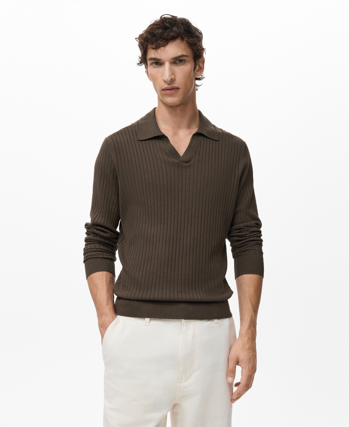 Mango Men's Ribbed Knitted Polo Sweater