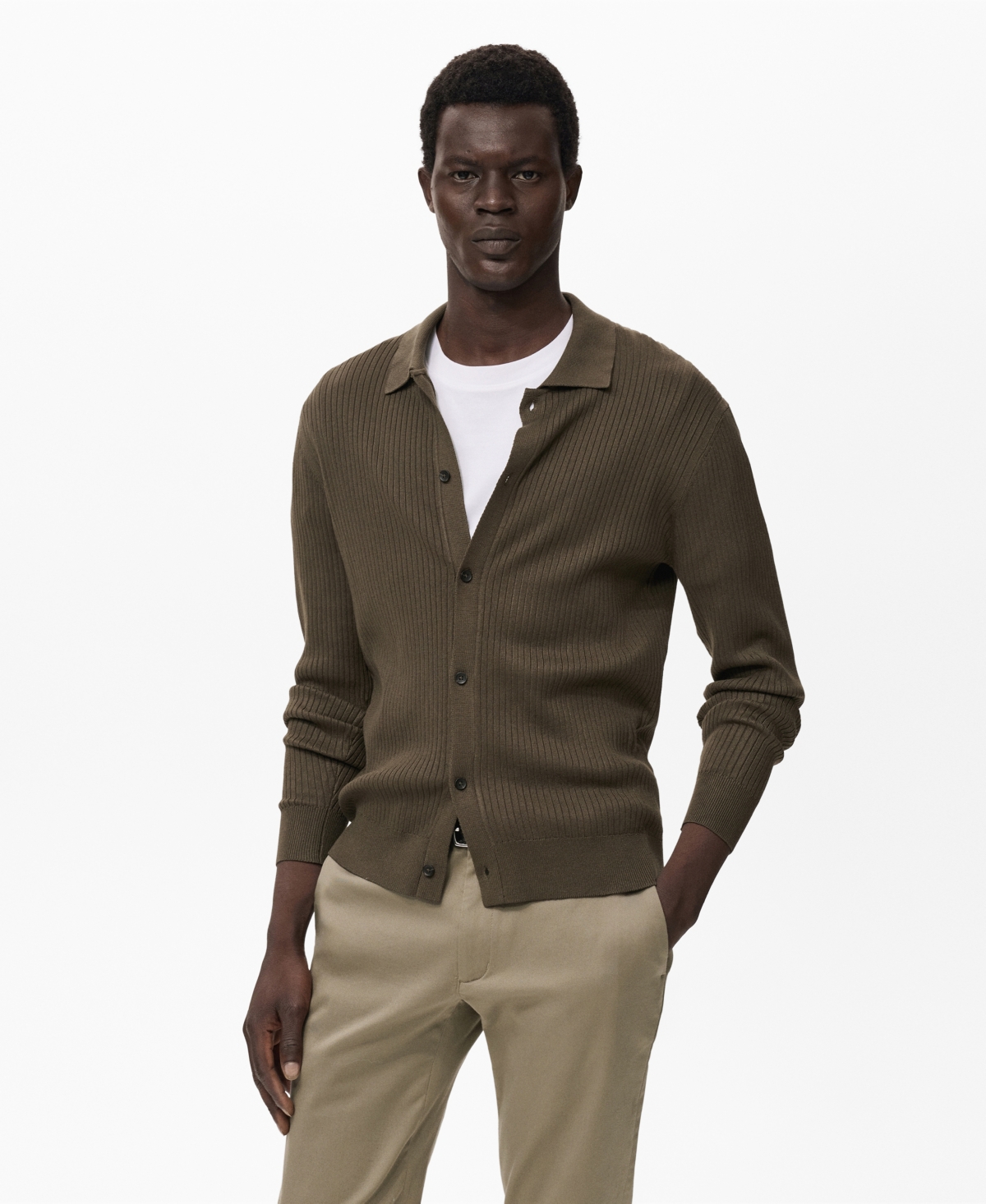 Mango Men's Ribbed Knit Cardigan