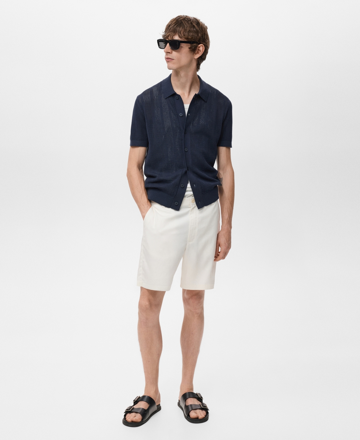 Mango Men's Striped Openwork Knitted Shirt