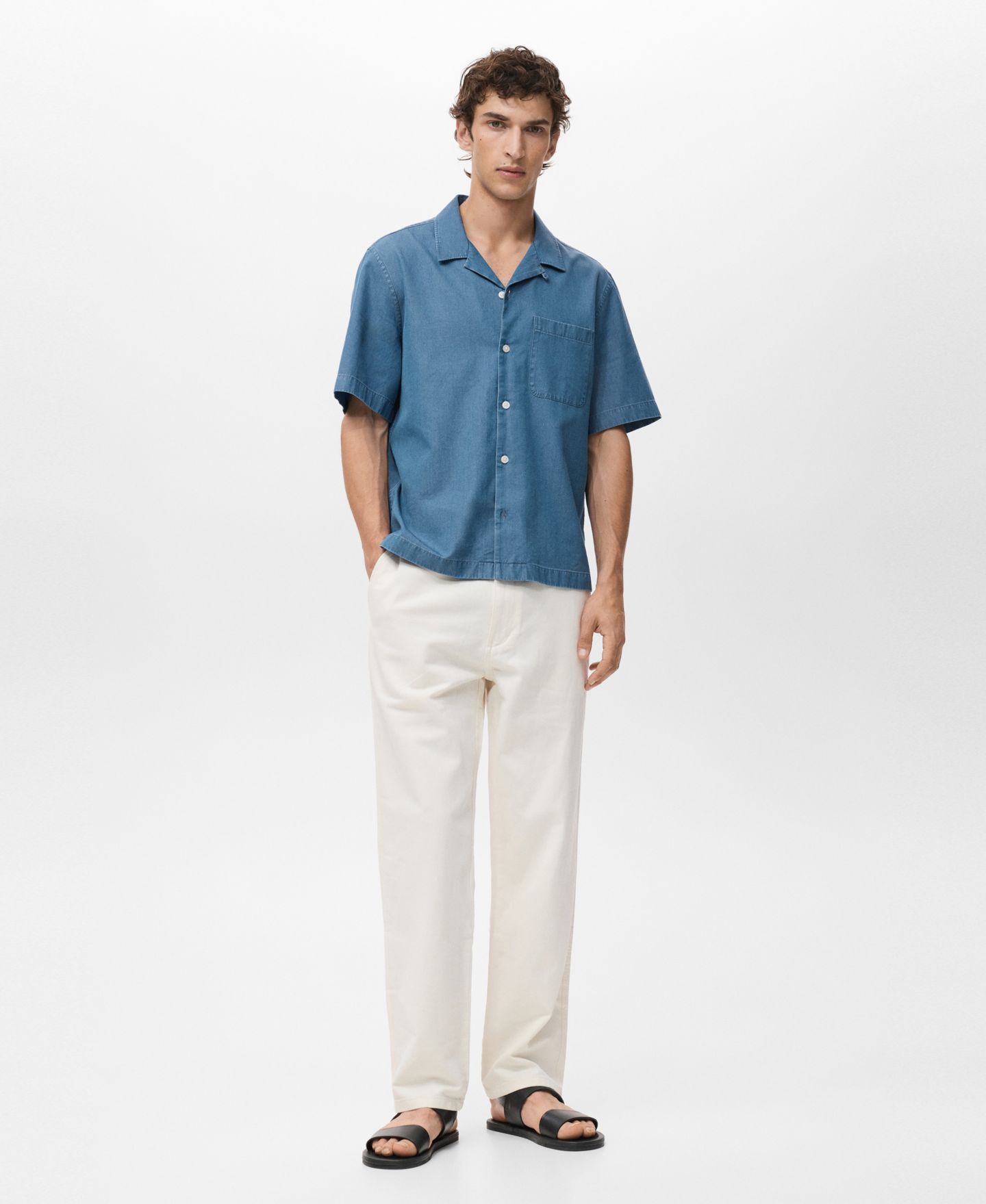 Мужская рубашка Mango Cotton Denim, цвет: Индиго синий — фото 2