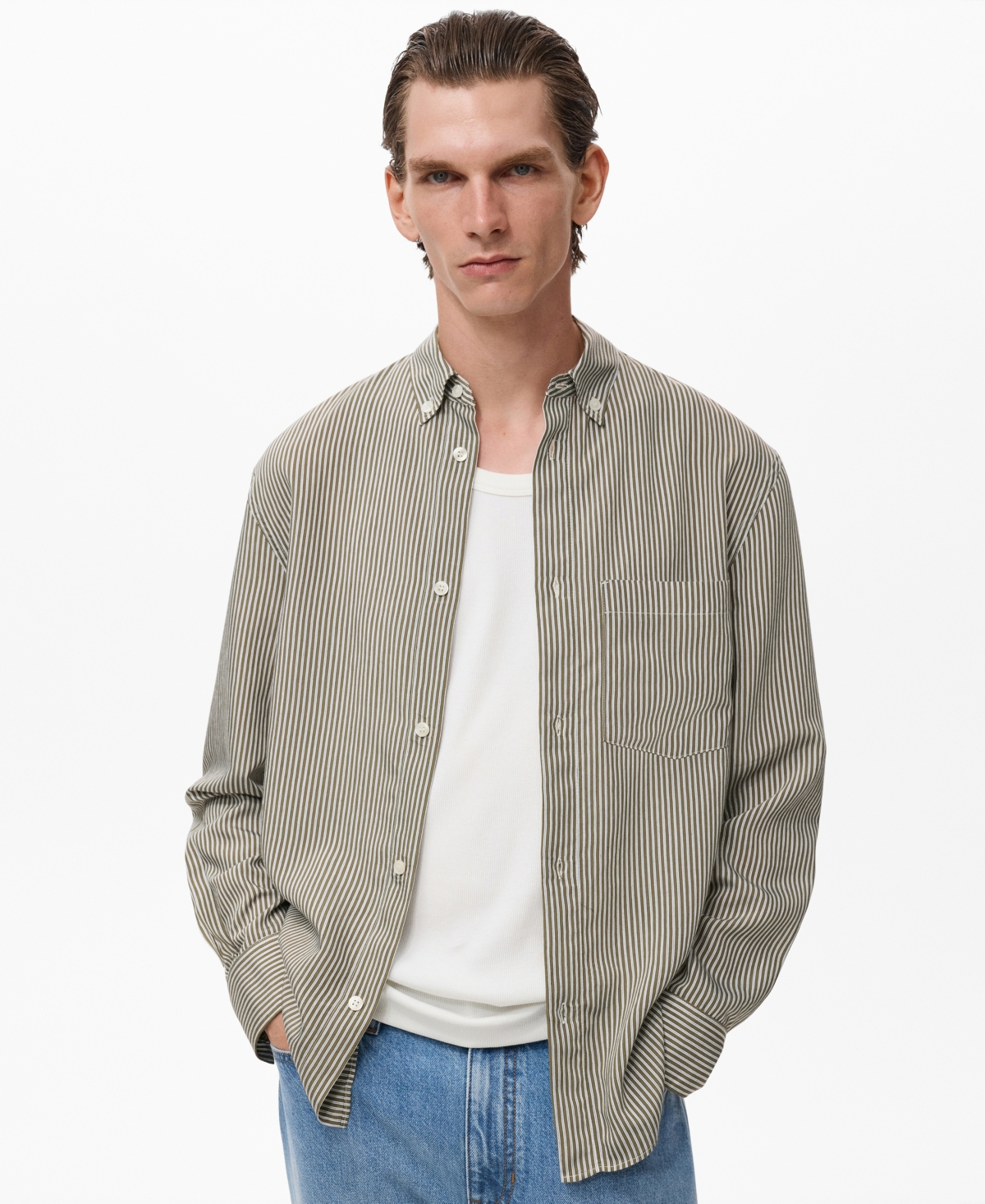 Mango Men's Regular Fit Striped Print Shirt