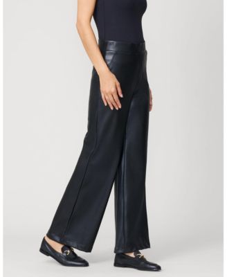 Women's Coated Faux Leather Wide Leg Pull On Pant