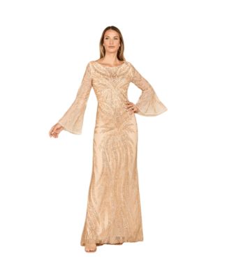 Women's High Neck Beaded Dress with Bell Sleeves