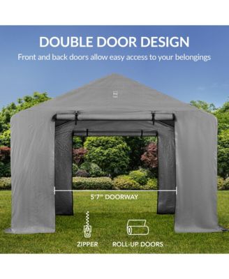 10x8ft Outdoor Fabric Storage Shed, Steel Frame, Dual Zipper Doors, Window
