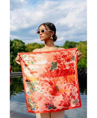 Double Sided Silk Scarf Crossing Red