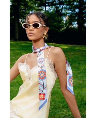 Silk Skinny Scarf Pink Garden