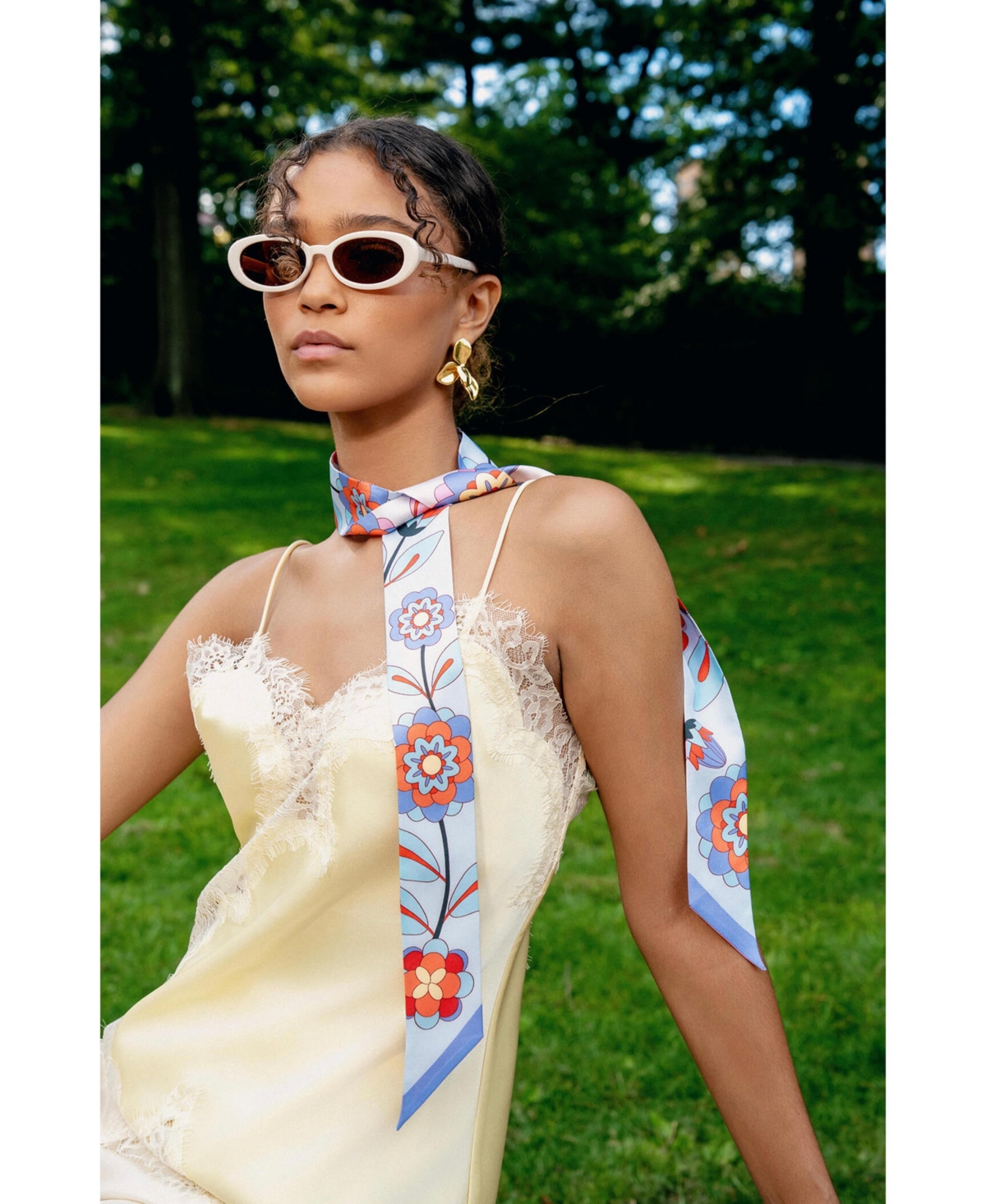 Jessie Zhao New York Silk Skinny Scarf Pink Garden