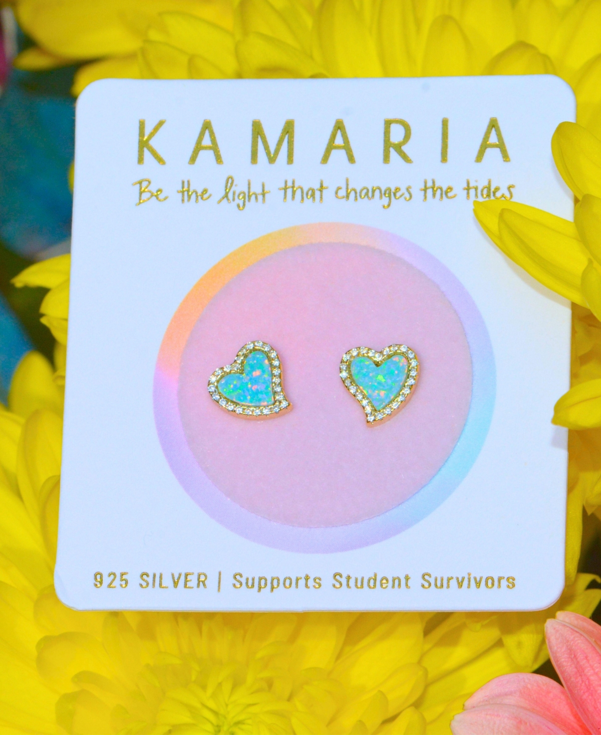 Kamaria Amore Heart Stud Earrings With Lab-grown Opal In 14k Gold Plated Sterling Silver In Gold