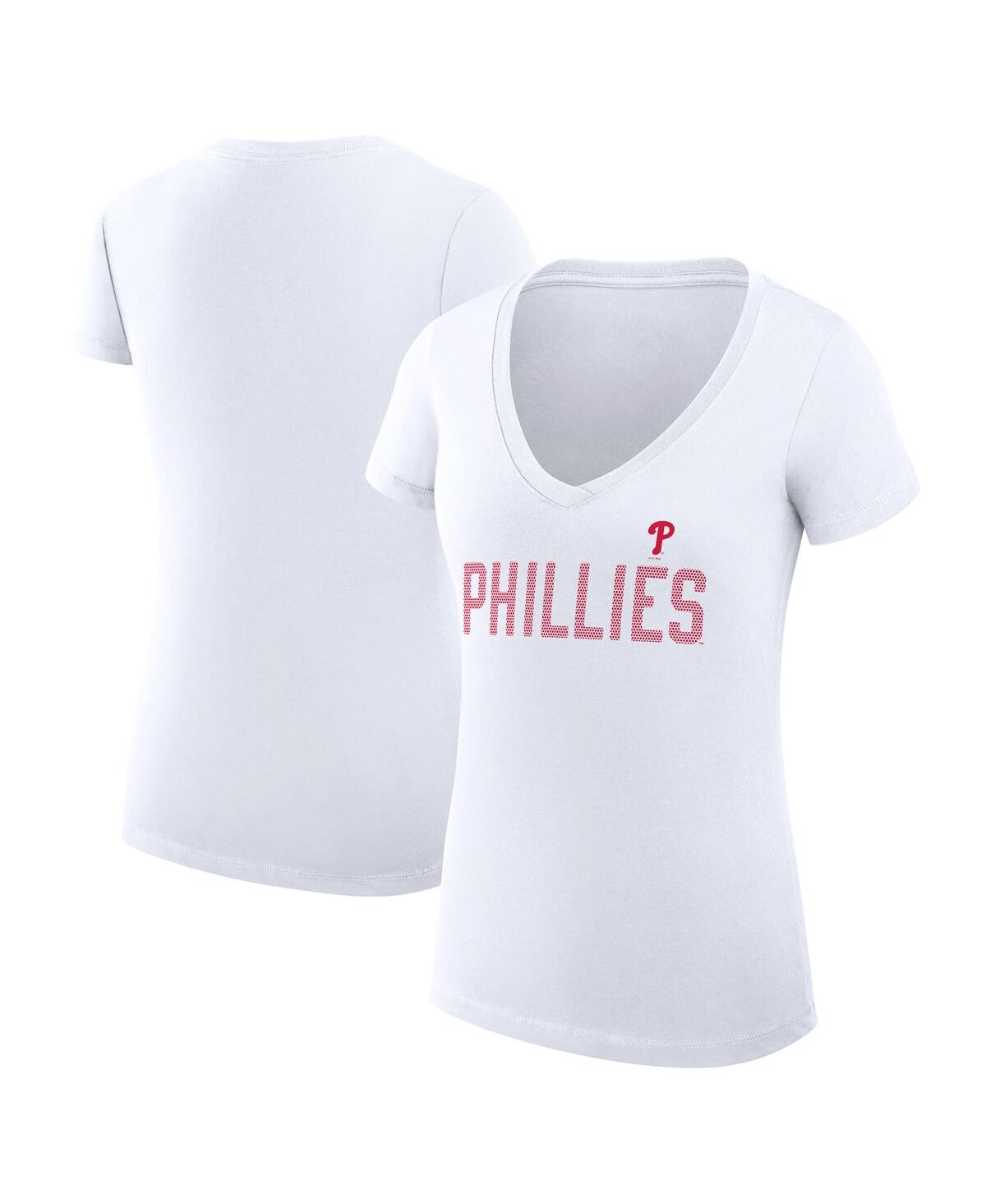 G-iii 4her By Carl Banks Women's White Philadelphia Phillies Super-slim Fit Lightweight Dot Print V-neck T-shirt In White
