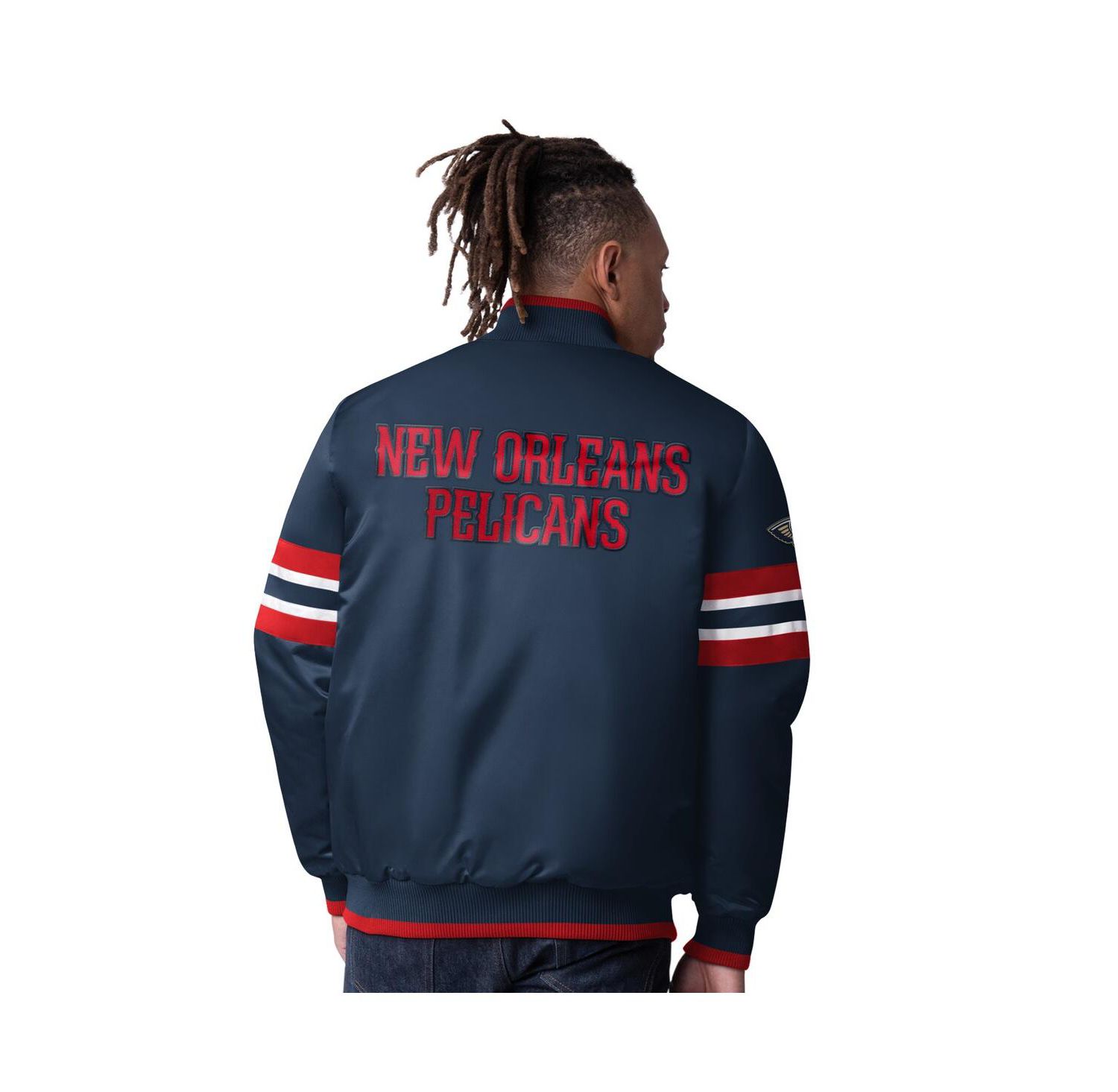 Men's Navy New Orleans Pelicans Scout Varsity Satin Full-Snap Jacket